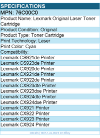 Lexmark 76C00C0 Original Laser Toner Cartridge - Cyan - 1 Each