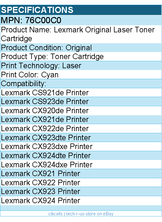 Lexmark 76C00C0 Original Laser Toner Cartridge - Cyan - 1 Each