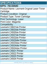 Lexmark 76C00M0 Original Laser Toner Cartridge - Magenta - 1 Each