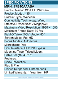 HP 77B10AA#ABA 435 Webcam - 2 Megapixel - 60 fps - USB 2.0 Type A