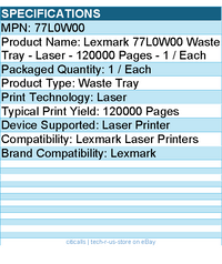 Lexmark 77L0W00 Waste Tray - Laser - 120000 Pages - 1 / Each