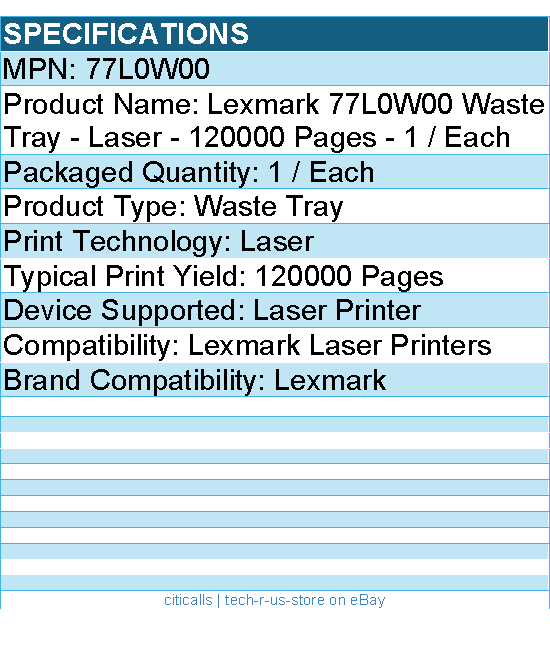 Lexmark 77L0W00 Waste Tray - Laser - 120000 Pages - 1 / Each