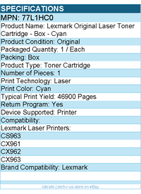 Lexmark 77L1HC0 Original Laser Toner Cartridge - Box - Cyan - 1 / Each