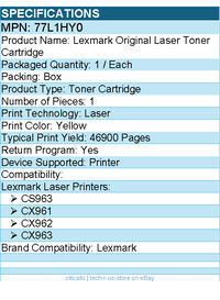 Lexmark 77L1HY0 Original Laser Toner Cartridge - Box - Yellow - 1 / Each