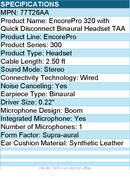 HP Poly 77T26AA EncorePro 320 with Quick Disconnect Binaural Headset TAA - Wired