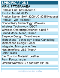 HP Poly 77T36AAABA Savi Microsoft Teams Certified DECT 1920-1930 MHz Headset