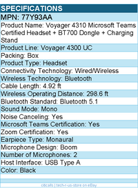 HP Poly 77Y93AA Voyager 4310 Microsoft Teams Certified Headset