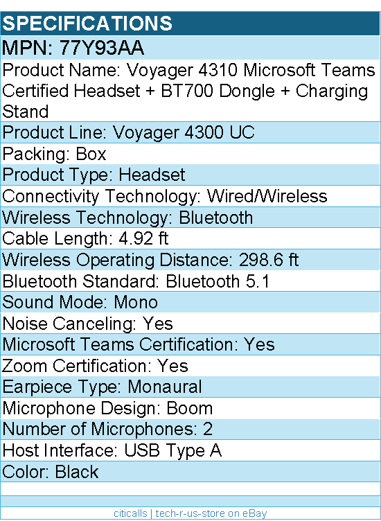 HP Poly 77Y93AA Voyager 4310 Microsoft Teams Certified Headset