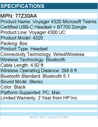 HP Poly 77Z30AA Voyager Microsoft Teams Certified USB-C Headset + BT700 Dongle