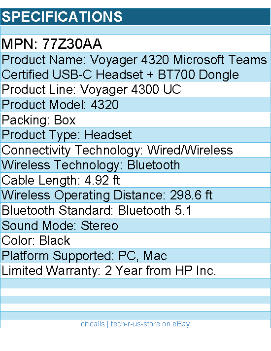 HP Poly 77Z30AA Voyager Microsoft Teams Certified USB-C Headset + BT700 Dongle