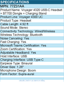 HP Poly 77Z31AA Voyager 4320 USB-C Headset + BT700 Dongle - Wired/Wireless