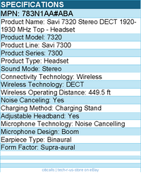 HP Poly 783N1AA#ABA Savi 7320 Stereo DECT 1920-1930 MHz Top - Headset