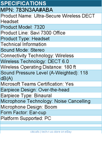 HP Poly 783N3AA#ABA Savi 7300 Office Ultra-Secure Wireless DECT Headset