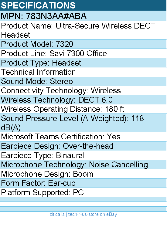 HP Poly 783N3AA#ABA Savi 7300 Office Ultra-Secure Wireless DECT Headset