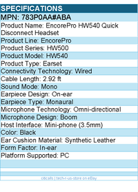 HP Poly 783P0AA#ABA EncorePro 540 w Quick Disconnect Convertible Headset