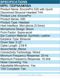 HP Poly 783P6AA#ABA EncorePro 520 w/ Quick Disconnect Binaural Headset - 2.58 ft