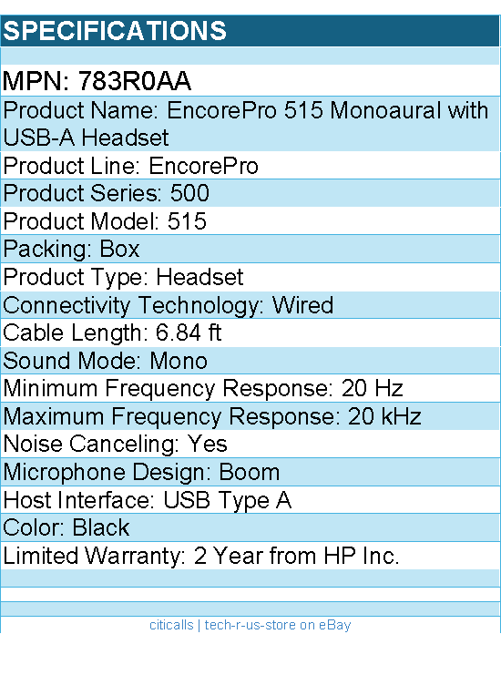 HP Poly 783R0AA EncorePro 515 Monoaural with USB-A Headset