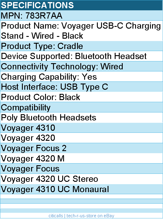 HP Poly 783R7AA Voyager USB-C Charging Stand - Wired - Black