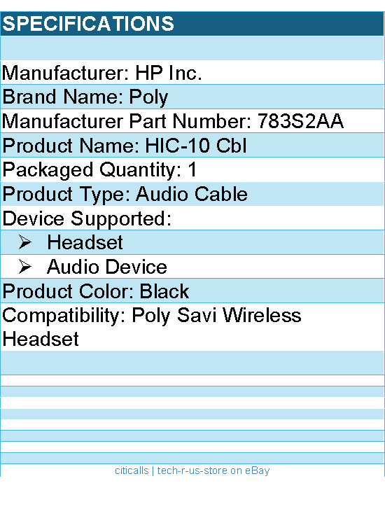 HP Poly 783S2AA Audio Cable for Headset, Audio Device - Black
