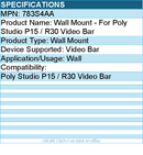 HP Poly 783S4AA Wall Mount - For Poly Studio P15 / R30 Video Bar