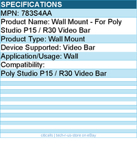 HP Poly 783S4AA Wall Mount - For Poly Studio P15 / R30 Video Bar