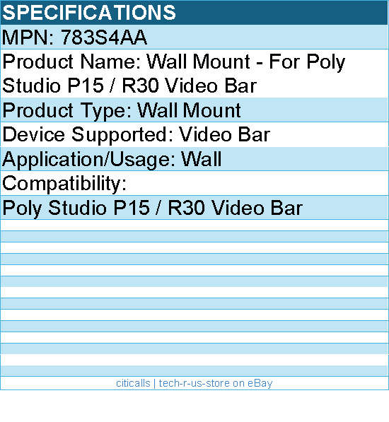 HP Poly 783S4AA Wall Mount - For Poly Studio P15 / R30 Video Bar