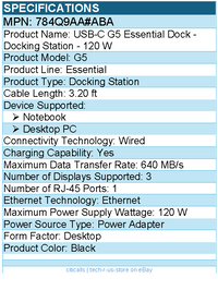 HPI 784Q9AA#ABA USB-C G5 Essential Dock - Docking Station - 120 W - Black