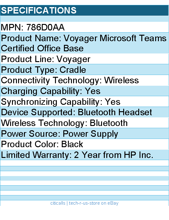 HP Poly 786D0AA Voyager Microsoft Teams Certified Office Base