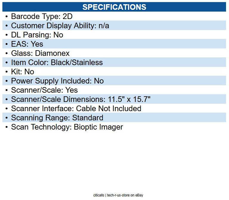 NCR 7896-2111-1000 Color Bi-optic Imager - Scanner/scale With Non-sapphire Top