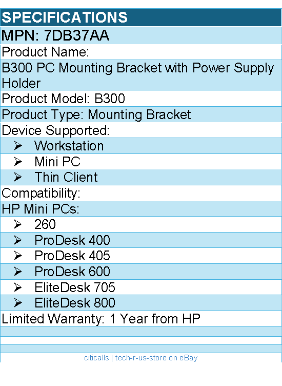 HP 7DB37AA B300 Mounting Bracket for Workstation, Mini PC, Thin Client