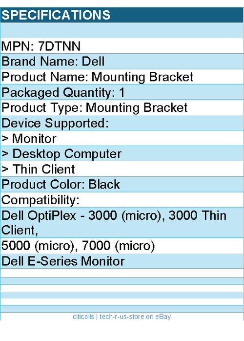 Dell 7DTNN Mounting Bracket for Monitor, Desktop Computer, Thin Client - Black