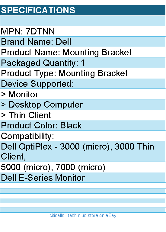 Dell 7DTNN Mounting Bracket for Monitor, Desktop Computer, Thin Client - Black