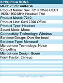 HP Poly 7E2K1AA#ABA Savi 7210 Office DECT 1920-1930 MHz Headset TAA