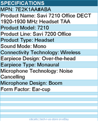HP Poly 7E2K1AA#ABA Savi 7210 Office DECT 1920-1930 MHz Headset TAA