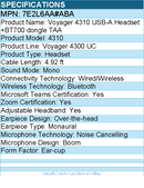 HP Poly 7E2L6AA#ABA Voyager 4310 USB-A Headset +BT700 dongle TAA
