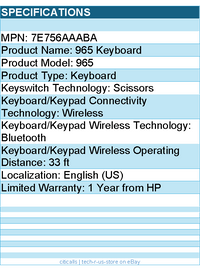 HP 7E756AAABA 965 Keyboard - Wireless Connectivity - Bluetooth - Black