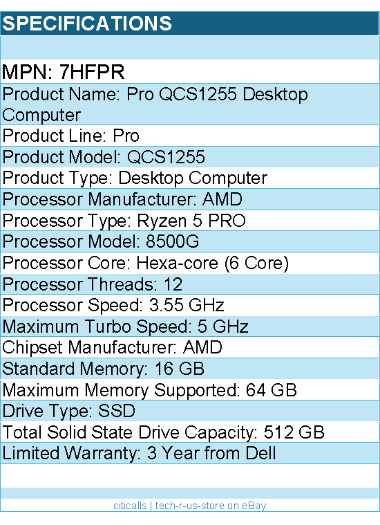 Dell 7HFPR Pro QCS1255 Desktop Computer - AMD Ryzen 5 PRO 8500G - Slim PC