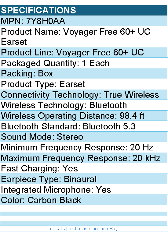 HP Poly 7Y8H0AA Voyager Free 60+ UC Earset - Microsoft Teams Certification