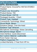 HP Poly 805H6AAABA EncorePro HW720 Binaural Headset +Carry Case TAA