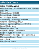 HP Poly 80R99AAABA CS540A Headset with handset lifter TAA-US