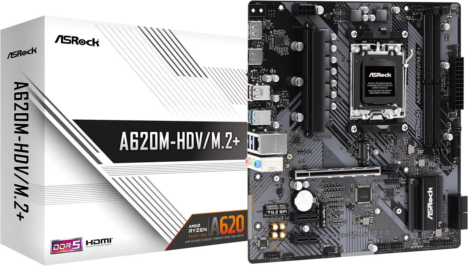 ASRock A620M-HDV/M.2+ Motherboard - micro ATX - Socket AM5 - AMD A620 Chipset