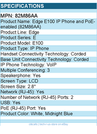 HP Poly 82M86AA Edge E100 IP Phone - Corded - 2.8" LCD - 3 Multiple Conferencing