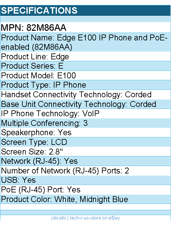 HP Poly 82M86AA Edge E100 IP Phone - Corded - 2.8" LCD - 3 Multiple Conferencing
