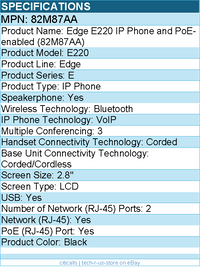 HP Poly 82M87AA Edge E220 IP Phone and PoE-enabled - 2.8" LCD - Black