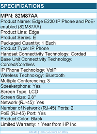 HP Poly 82M87AA Edge E220 IP Phone - Corded - Corded/Cordless - Bluetooth