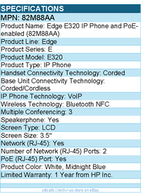 HP Poly 82M88AA Edge E320 IP Phone - Corded/Cordless - Bluetooth, NFC - 3.5" LCD