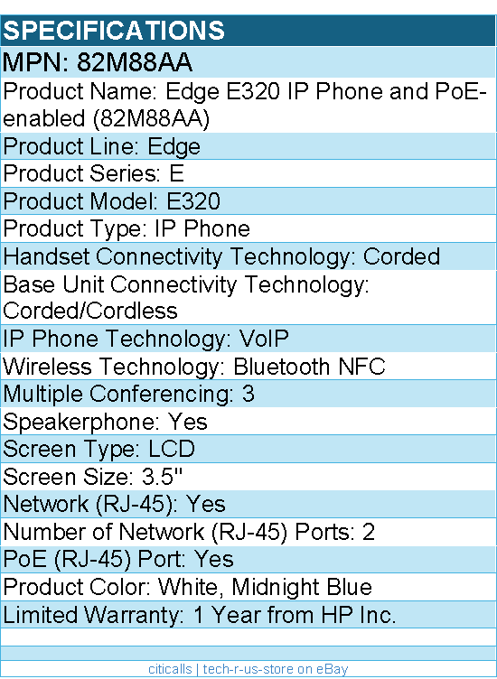 HP Poly 82M88AA Edge E320 IP Phone - Corded/Cordless - Bluetooth, NFC - 3.5" LCD