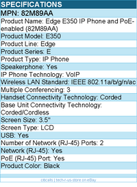 HP Poly 82M89AA Edge E350 IP Phone and PoE-enabled - 3.5" LCD - Black