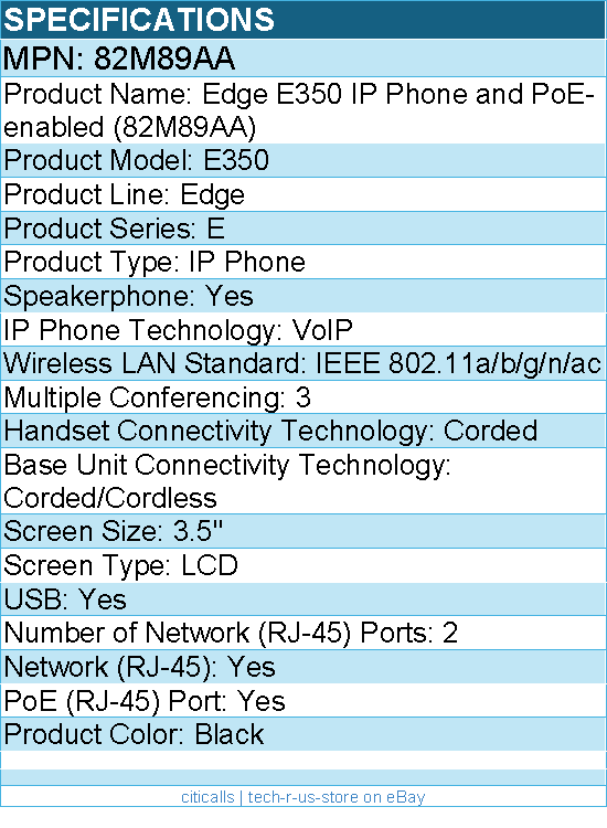 HP Poly 82M89AA Edge E350 IP Phone and PoE-enabled - 3.5" LCD - Black