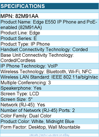 HP Poly 82M91AA Edge E550 IP Phone - Corded - Corded/Cordless - Wi-Fi
